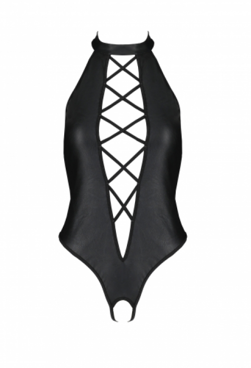 Lederlook bodysuit met open kruis