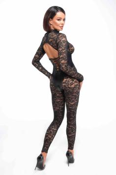 Lace jumpsuit, lace catsuits, jumpsuit with under bust corset, High collar jumpsuits, Lace and wet-look jumpsuits