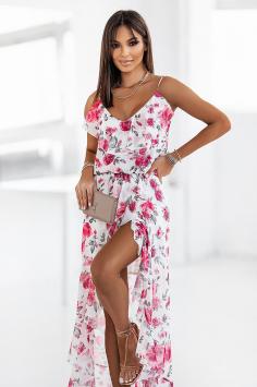 Maxi Boho gerimpelde jurk met rozenprint