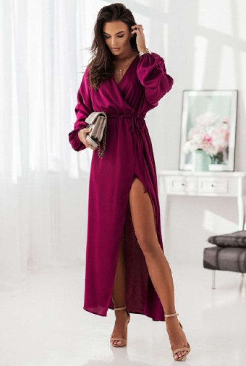 Maxi kimono jurk met overslag berry