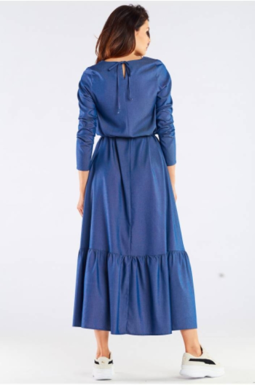 Maxi lange mouwen jurk met ruches blue