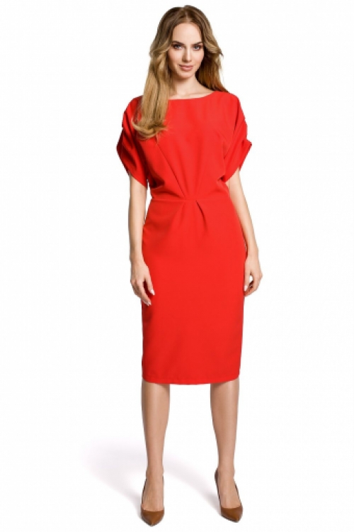 Midi schede jurk met kimono kapmouwen red