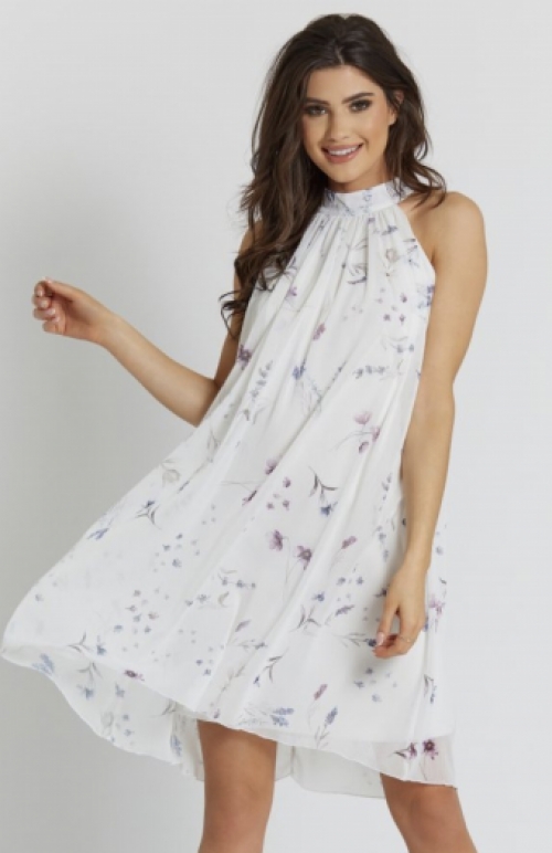 Mouwloze jurk in chiffon veldbloemen