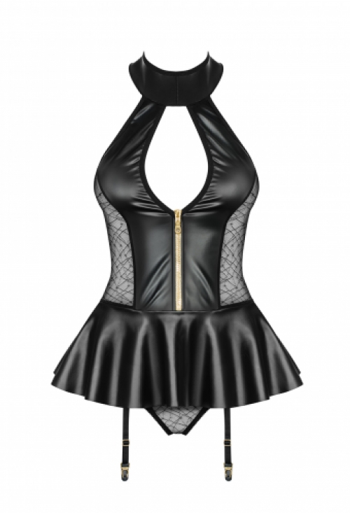 Halter wetlook en mesh corsage jurk