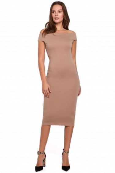 Off shoulder bodycon cocktailjurk blush