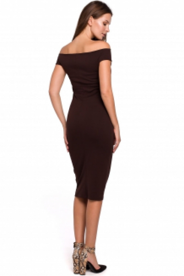 Off shoulder bodycon cocktailjurk bruin