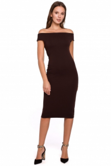 Off shoulder bodycon cocktailjurk bruin