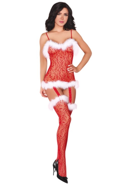 Open kruis kerst catsuit 