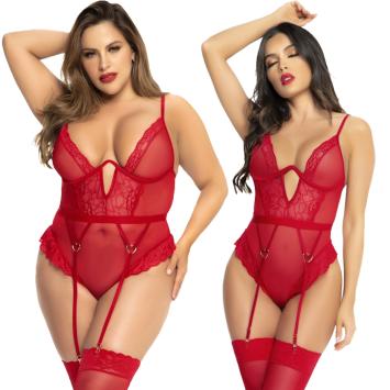 Plus size bodysuit met jarretels fire