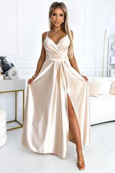 Satijn Sier Maxi Gala Jurk Beige