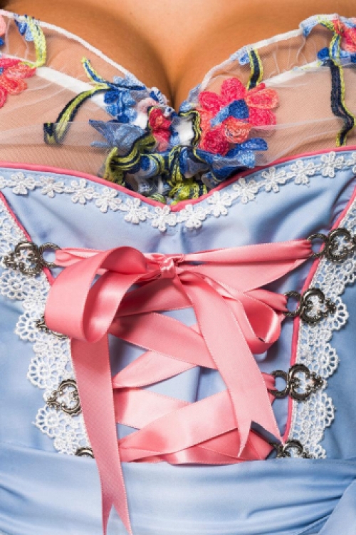 Sexy drindl met bloemenborduurwerk blauw-roze