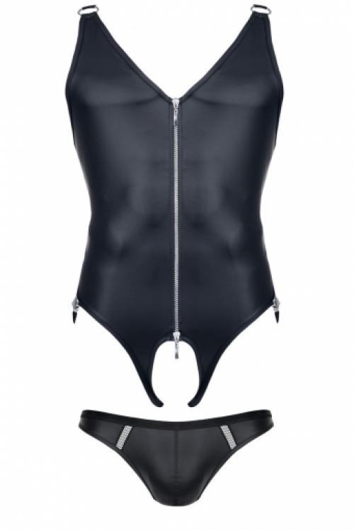 Sexy heren wetlook harnas string bodysuit