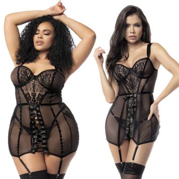 Sexy mesh basque met vetersluiting