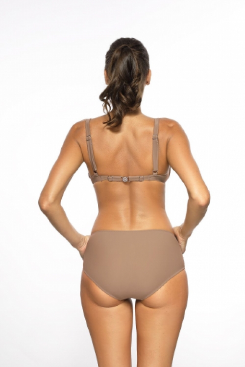 Sexy tweedelige bikini met geplooide broekje mokka