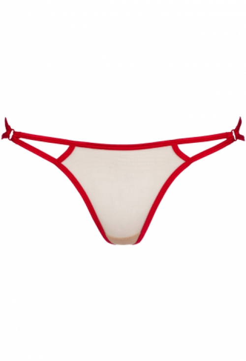 Transparante guipure geborduurde string rood