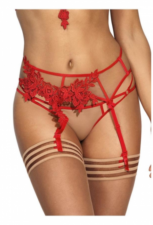 Transparante guipure geborduurde string rood