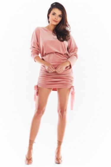 Velour geplooide kimono jurk pink