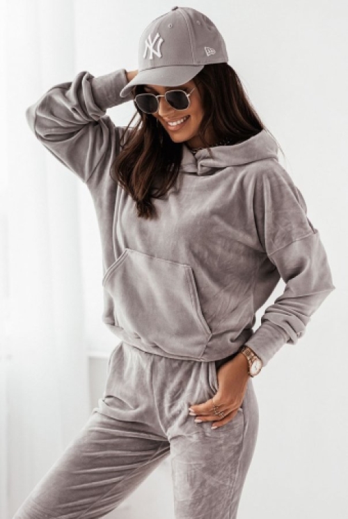 Velours tracksuit met hoodie grey