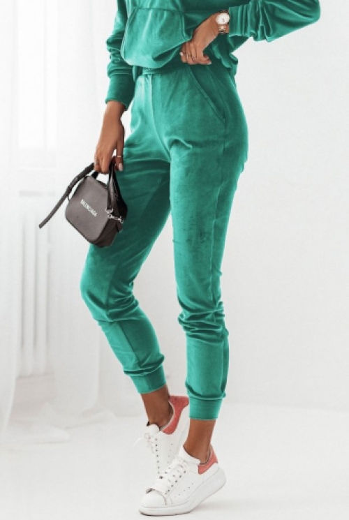 Velours tracksuit met hoodie mint