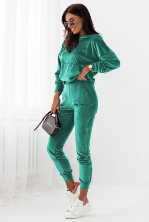 Velours tracksuit met hoodie mint