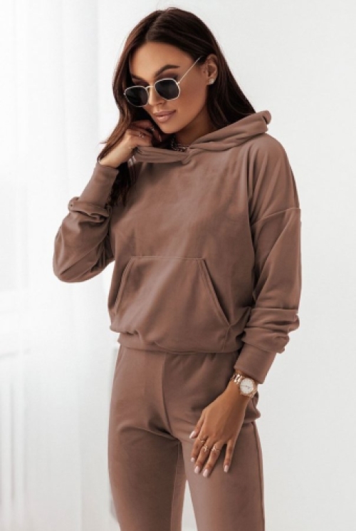 Velours tracksuit met hoodie mocca