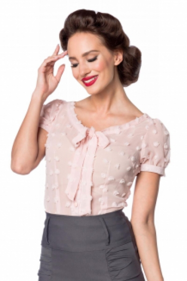 Vintage transparante blouse met strikje roze