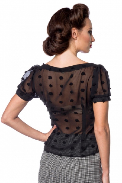 Vintage transparent blouse with bow black