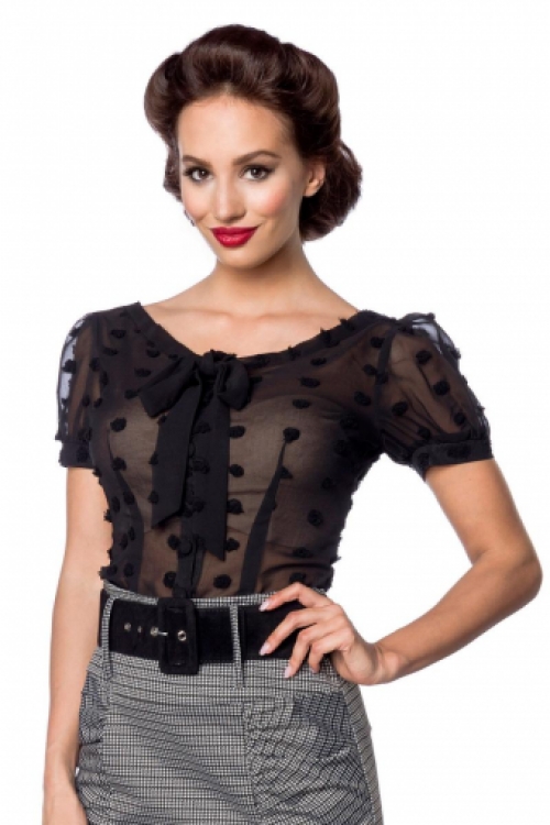Vintage transparent blouse with bow black