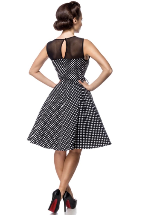 Vintage uitlopende jurk met mesh hals polka