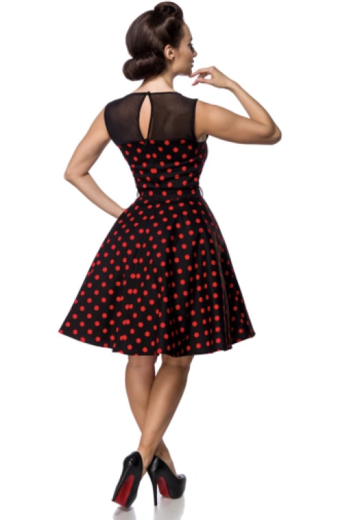 Vintage uitlopende jurk met mesh hals rood