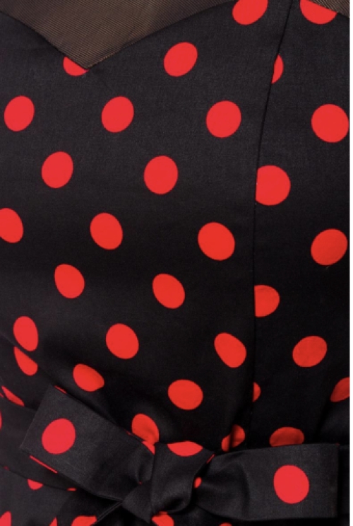 Vintage uitlopende jurk met mesh hals rood