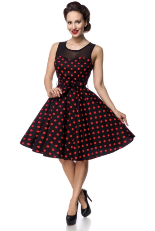 Vintage uitlopende jurk met mesh hals rood