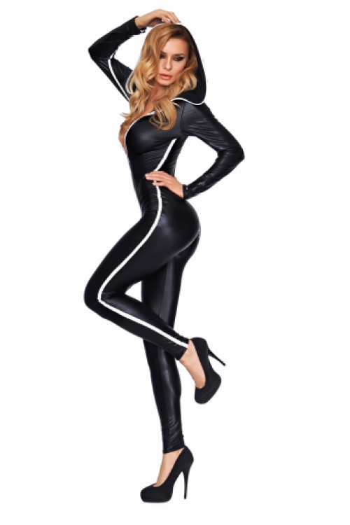 Sexy lange mouwen wetlook jumpsuit