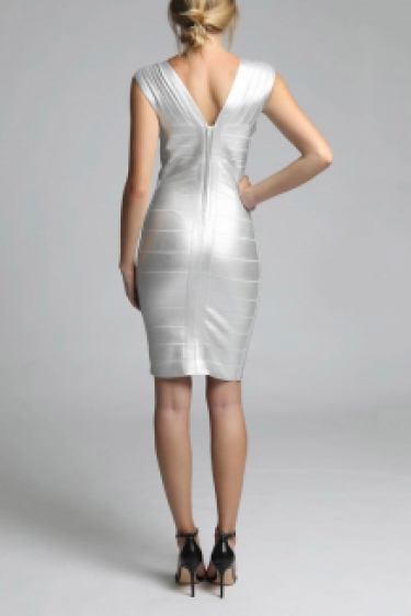 Zilver bandage jurk met lage V-halslijn